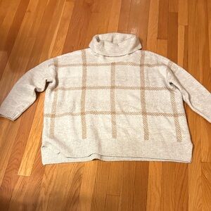 LOFT Cream and Tan Plaid Turtleneck Sweater